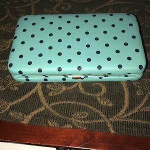 Green with black polka dot wallet